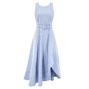 Zelda Sleeveless Belted Gingham Denim Midi Dress