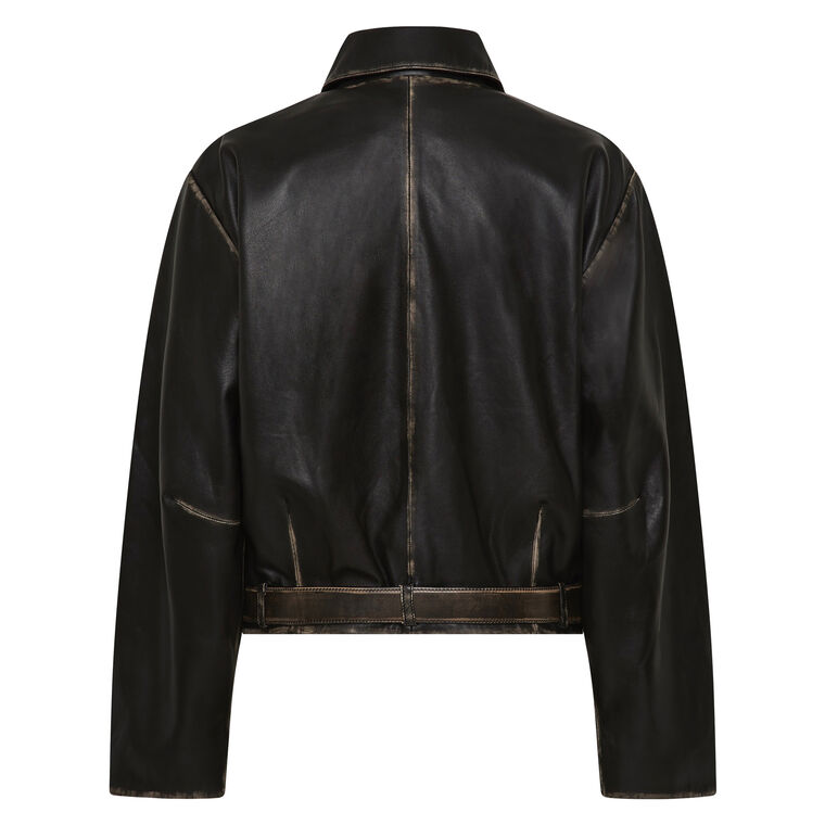 Brushed Leather Belted Jacket image number null