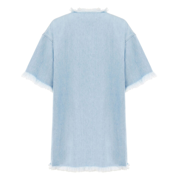 Short Sleeve Denim T-Shirt Dress With Flower Embroidery image number null