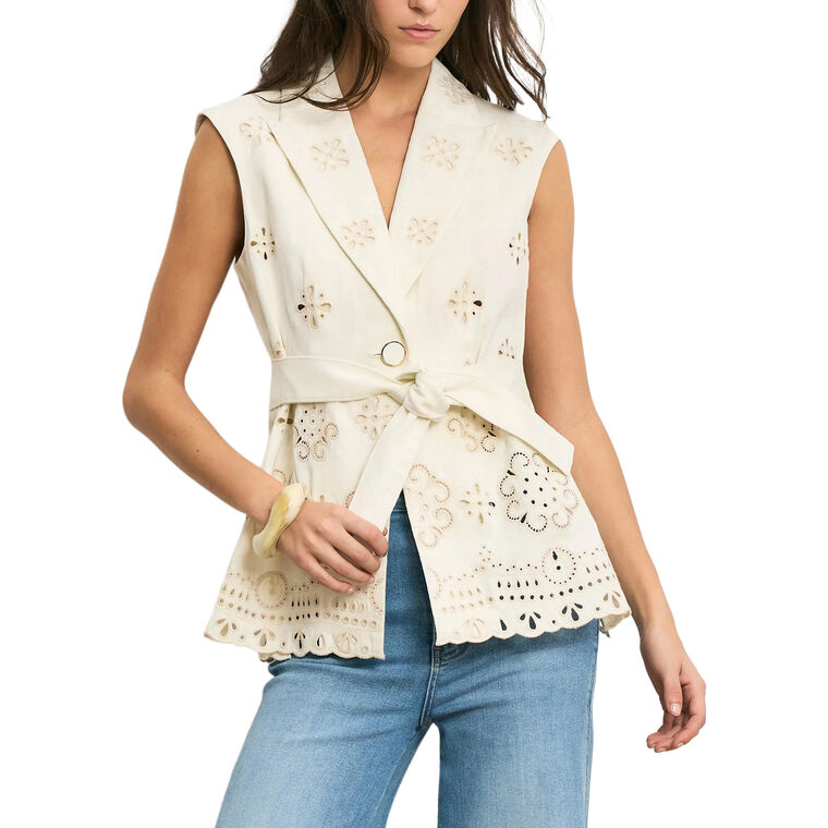 Townes Single-Breasted Belted Eyelet Vest image number null