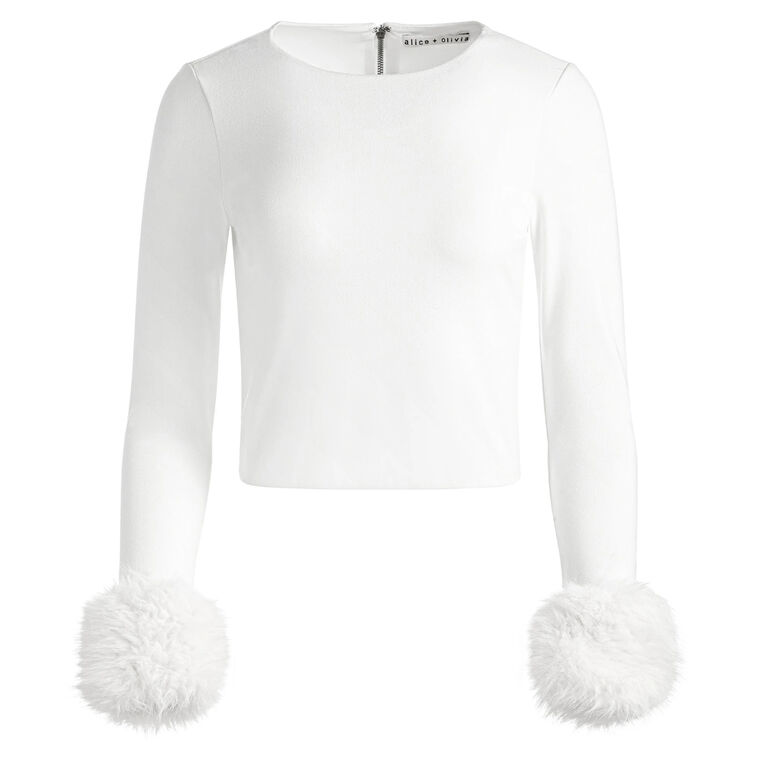 Delaina Long Sleeve Crop Top With Removable Faux Fur Cuffs image number null