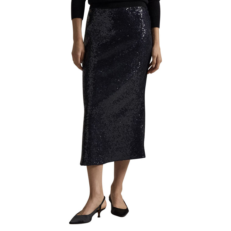 Sequin A-Line Stretch Midi Skirt image number null