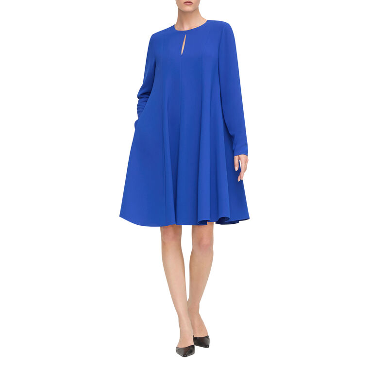 Long Sleeve A-Line Finesse Crepe Godet Mini Dress image number null