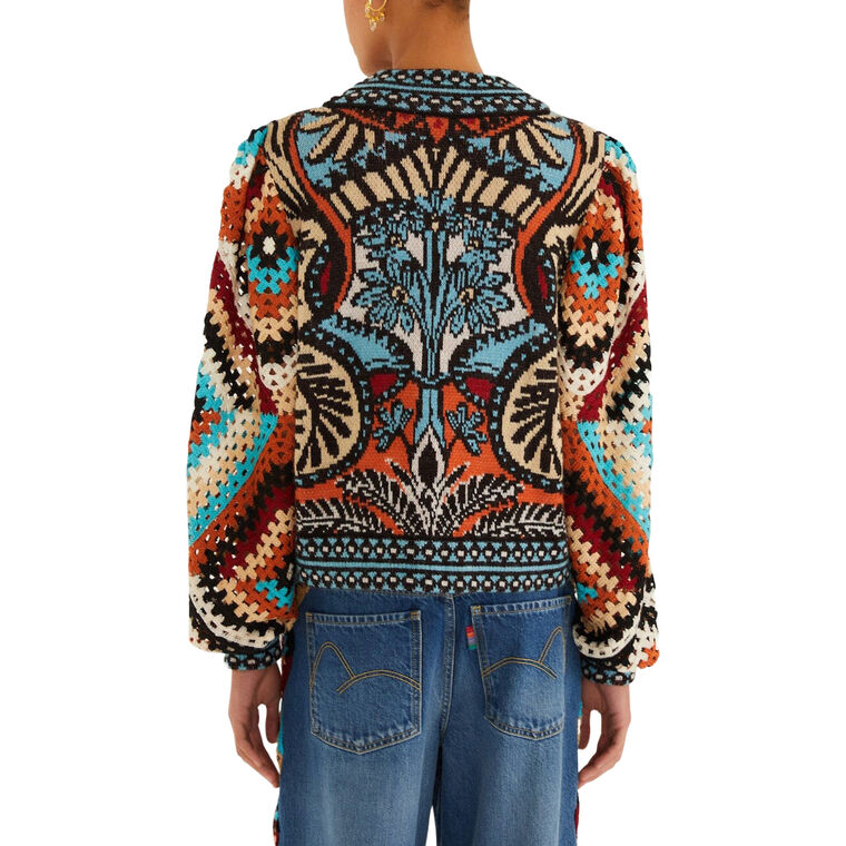 Balamana Crochet Sleeve Knit Sweater image number null