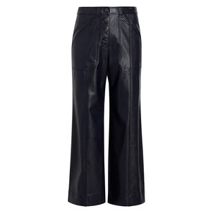 Benji Vegan Leather Patch Pocket Wide-Leg Pant