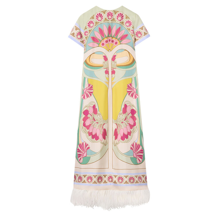 Short Sleeve Midi Swing Dress With Feathers image number null