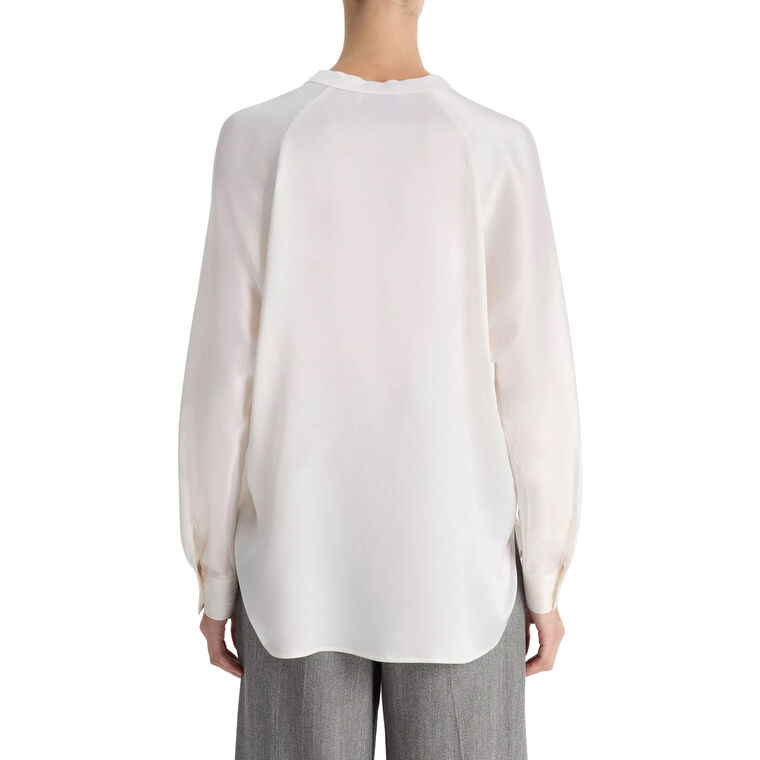 Long Sleeve Silk Satin Band-Collar Blouse image number null