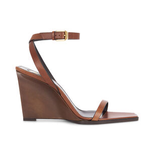 May 90mm Leather Ankle-Strap Wedge Sandal