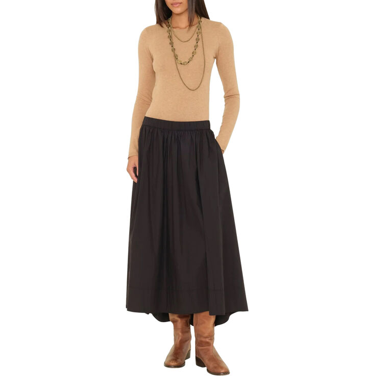 Gwynn Poplin Pleated Pull-On Midi Skirt image number null