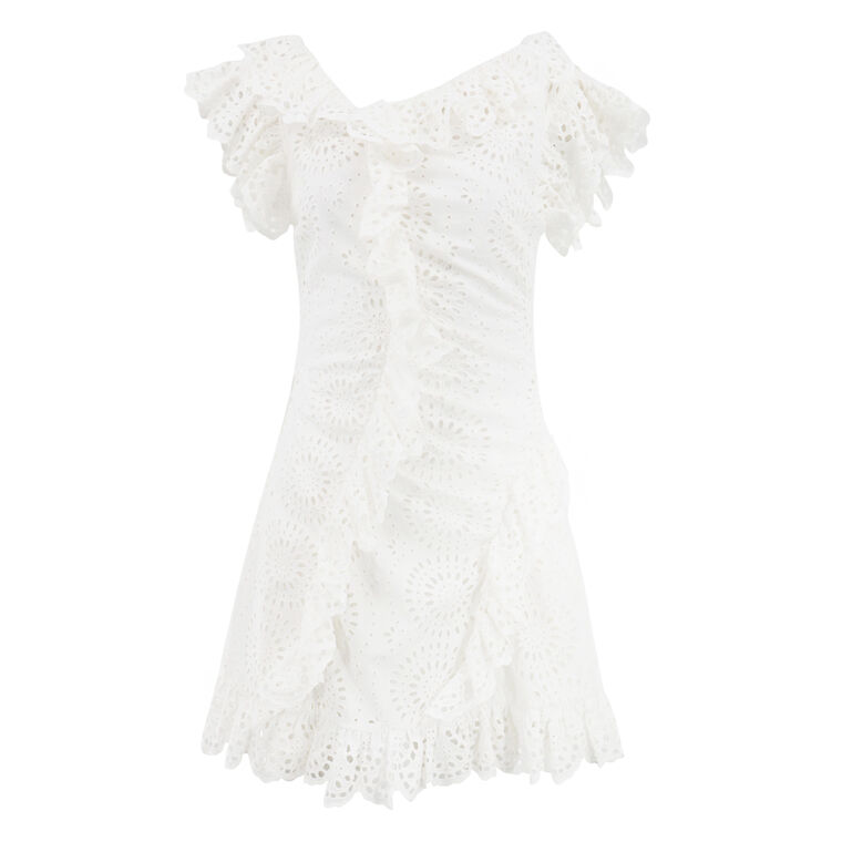 Marie Ruffled Broderie Anglaise Cotton Eyelet Mini Dress image number null