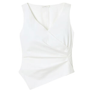 Stretch Cotton Sleeveless Wrap Front Top