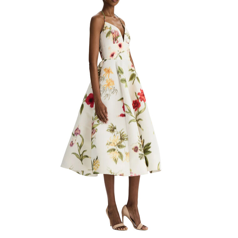 Dominican Mixed-Floral Faille Cocktail Dress image number null