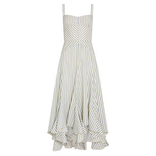Monterey Sleeveless Striped Ruffle Hem Midi Dress