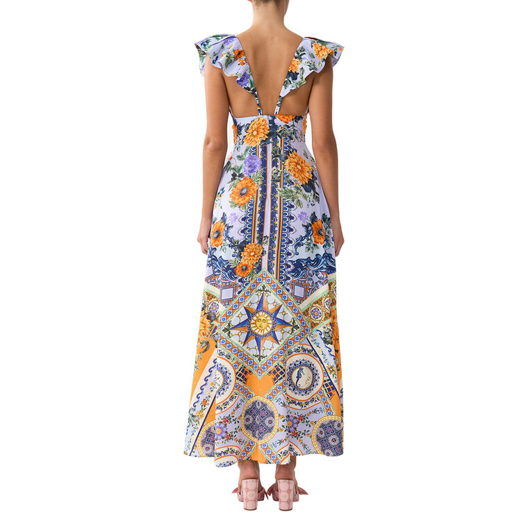 Tie Front Frill Sleeve Long Dress image number null