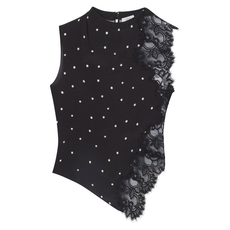 Gracie Polka Dot Sleeveless Crepe And Lace Top image number null