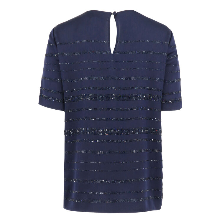Franky Short Sleeve Rhinestone Striped Blouse image number null
