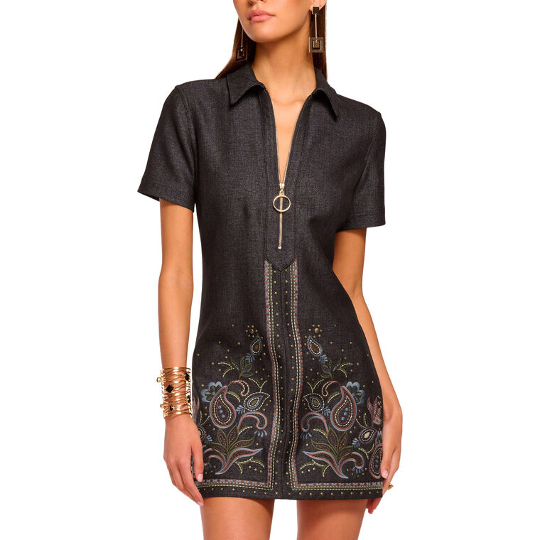 Kristen Embroidered Denim Mini Dress image number null