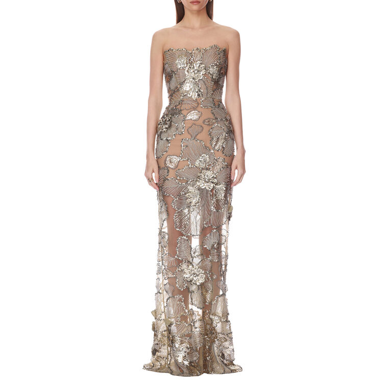 Tiffany Sequin Floral Farah Strapless Gown image number null
