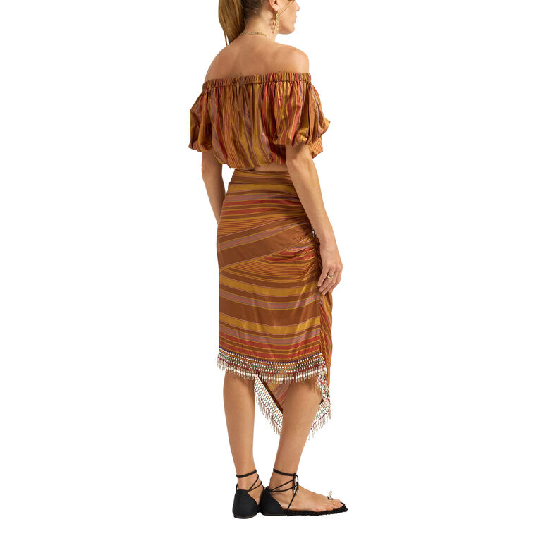 Aegis Beaded Hem Silk Midi Skirt image number null