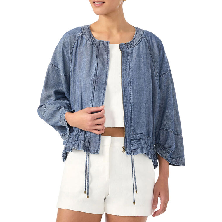 Prita Chambray Zip-Front Jacket image number null