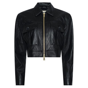 Micah Oversized Collar Cropped Leather Jacket
