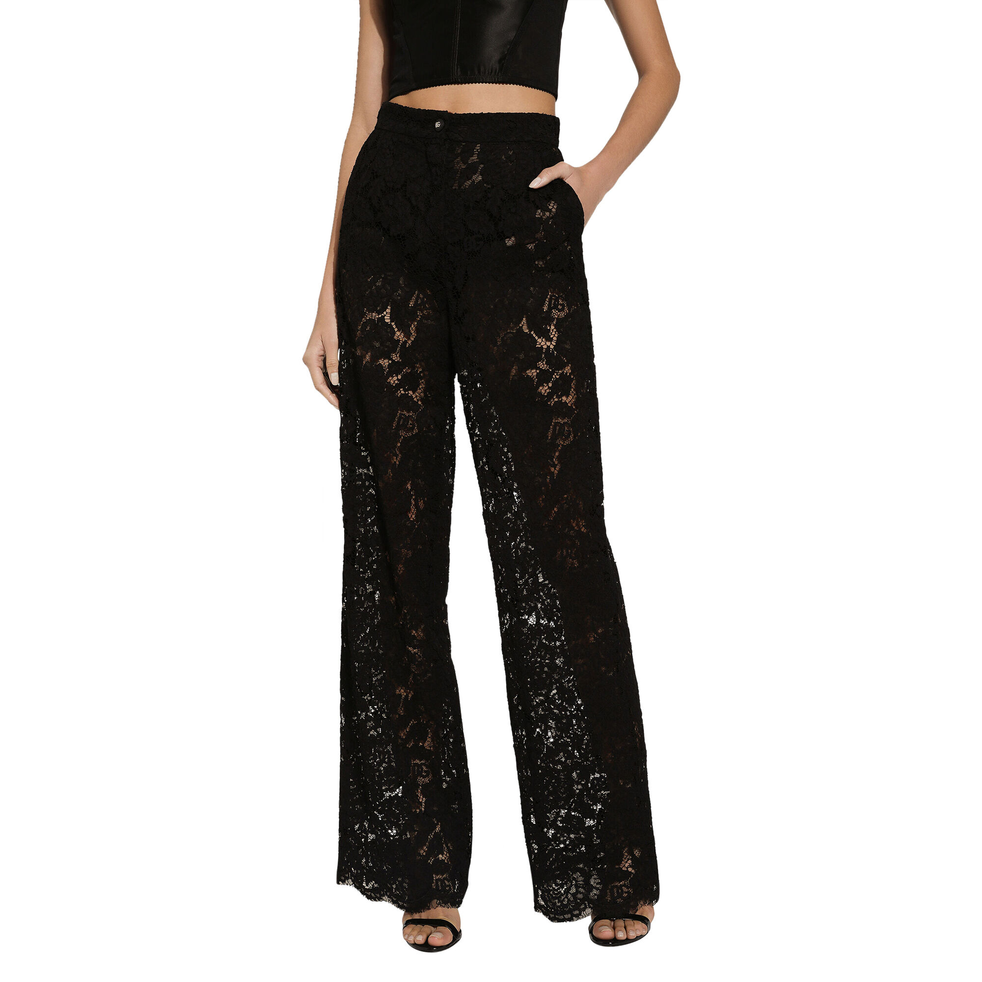 Flared Floral Cordonetto Lace Pant With DG Logo