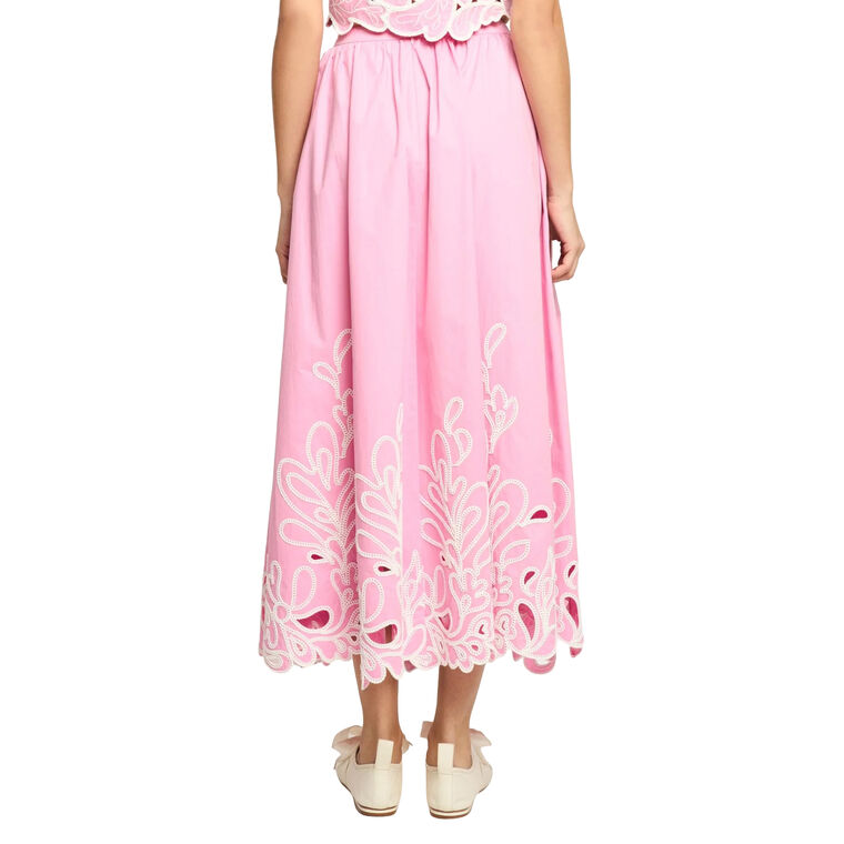 Paisley Bloom Embroidered Espe Poplin Midi Skirt image number null