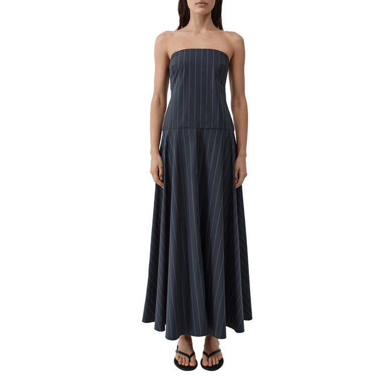 Strapless Pinstripe Rouleau Midi Dress image number null