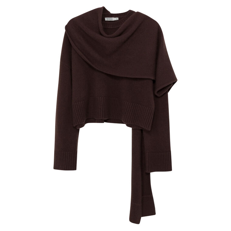 Elson Cropped Wool Cashmere Scarf Sweater image number null