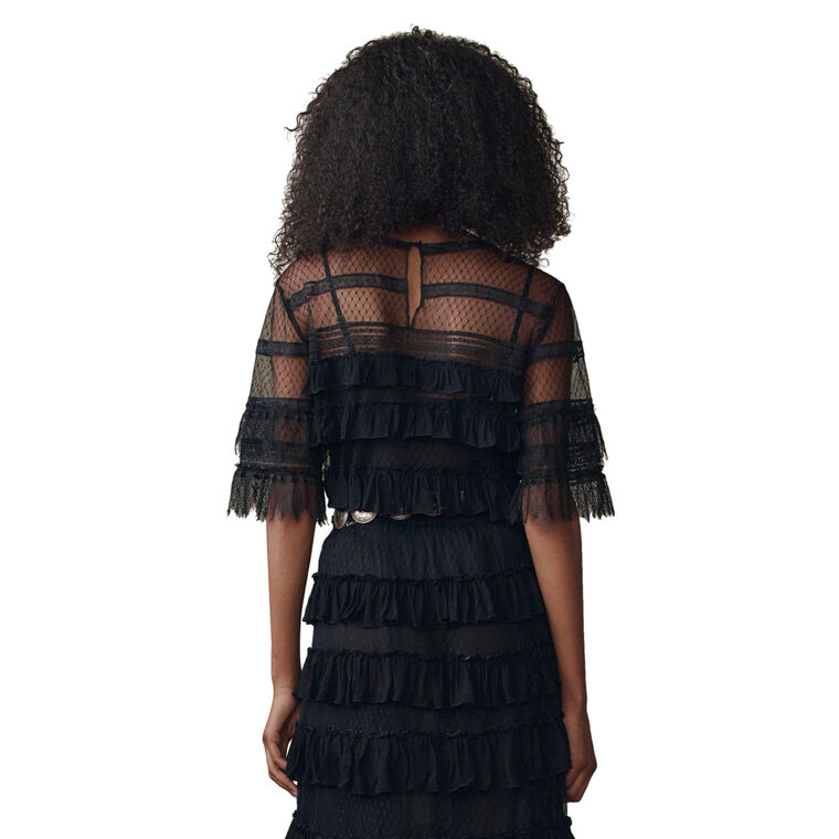 The Winter Mesh Short Sleeve Flounce Top image number null