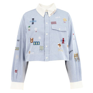 Claira Long Sleeve Embroidered Cropped Button-Down Top