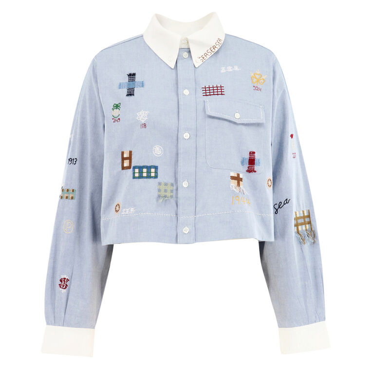 Claira Long Sleeve Embroidered Cropped Button-Down Top image number null