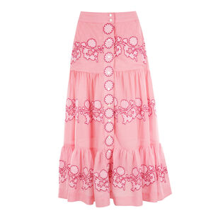 Button Front Tiered Maxi Skirt