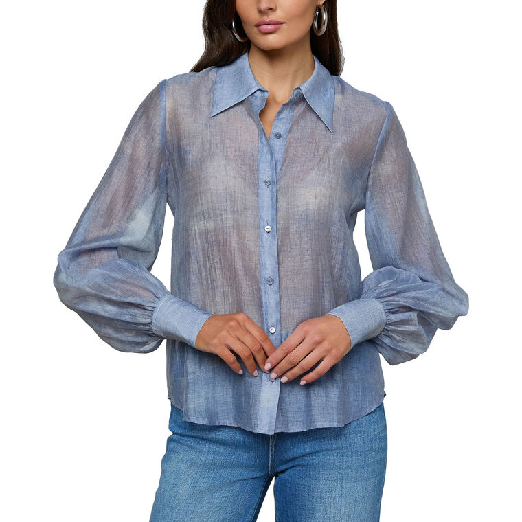 Jayleen Long Sleeve Sheer Button-Down Blouse image number null