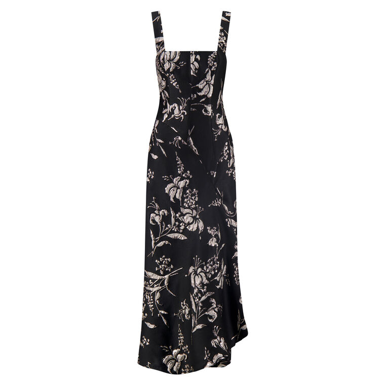 Metallic Floral Jacquard Sleeveless Maxi Dress image number null