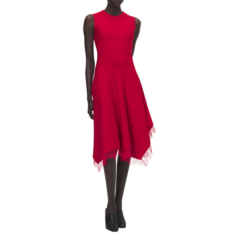 Sleeveless Lace Trim Handkerchief Hem Midi Dress image number null