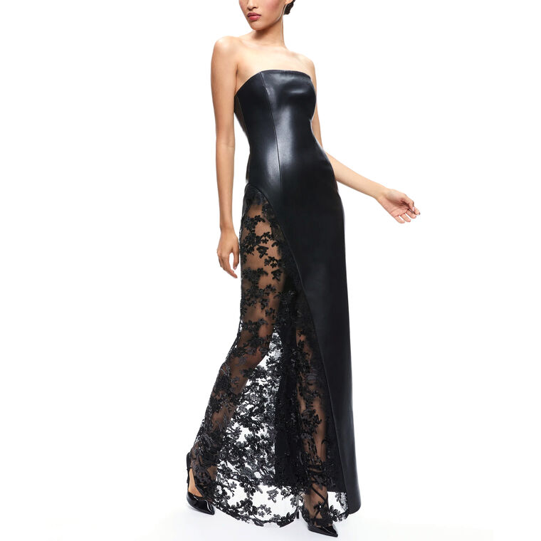 Retha Vegan Leather Lace Maxi Dress image number null