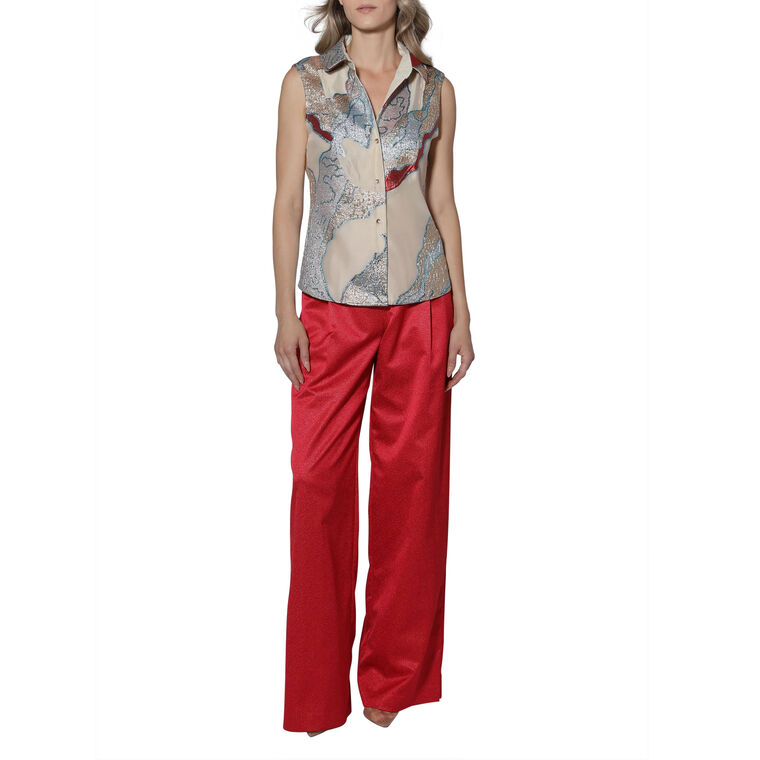 Soiree Fil Coupe Sleeveless Button-Front Top image number null