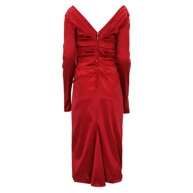 Longsleeve Ruched Satin Midi Dress image number null