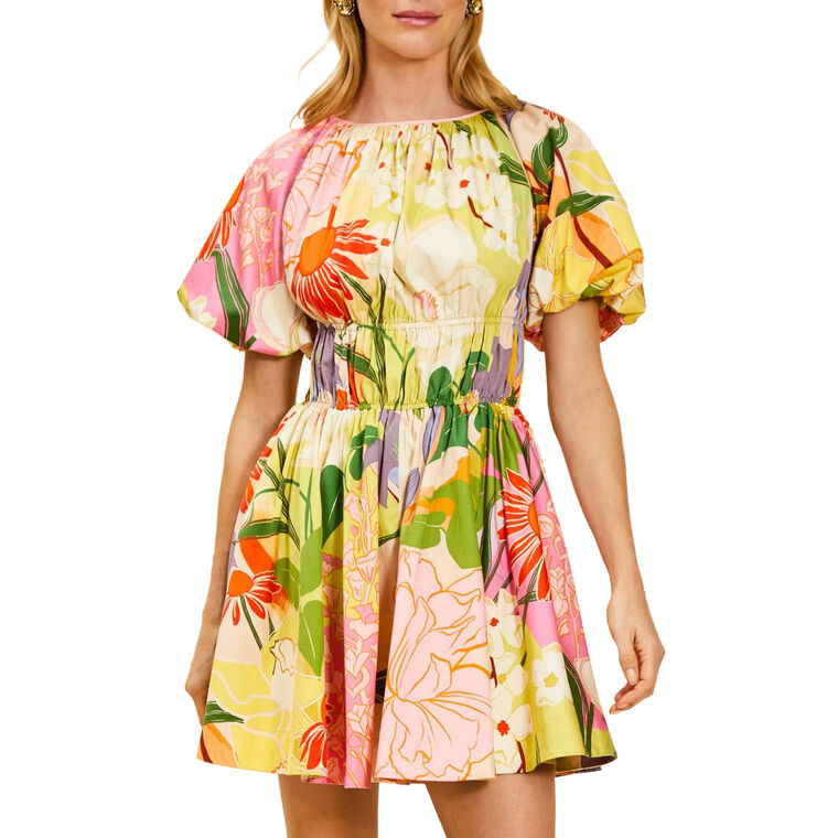 Breakfast Smocked Short Sleeve Mini Dress image number null