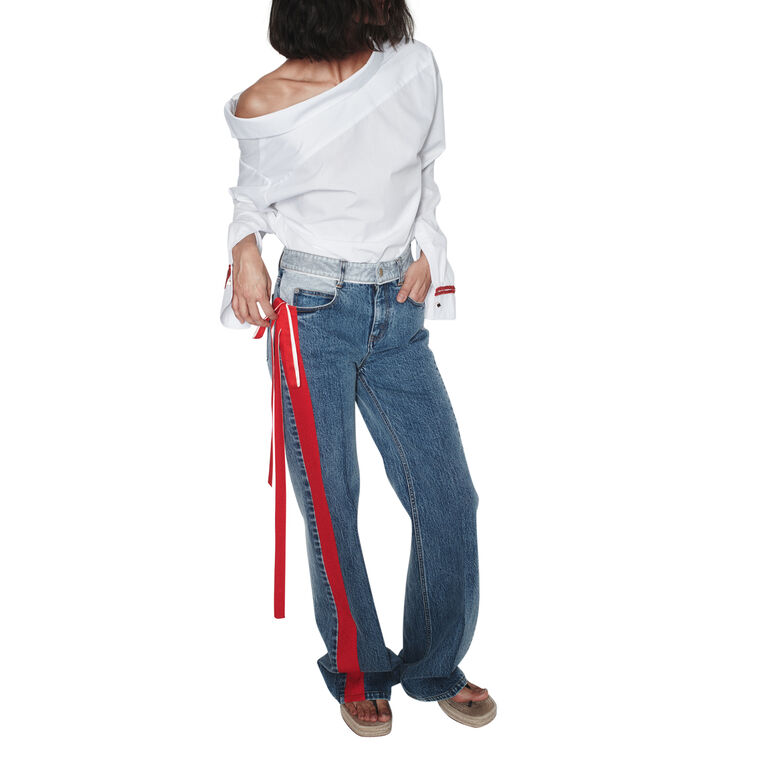 Ben Straight-Leg Satin Ribbon Detail Jeans image number null