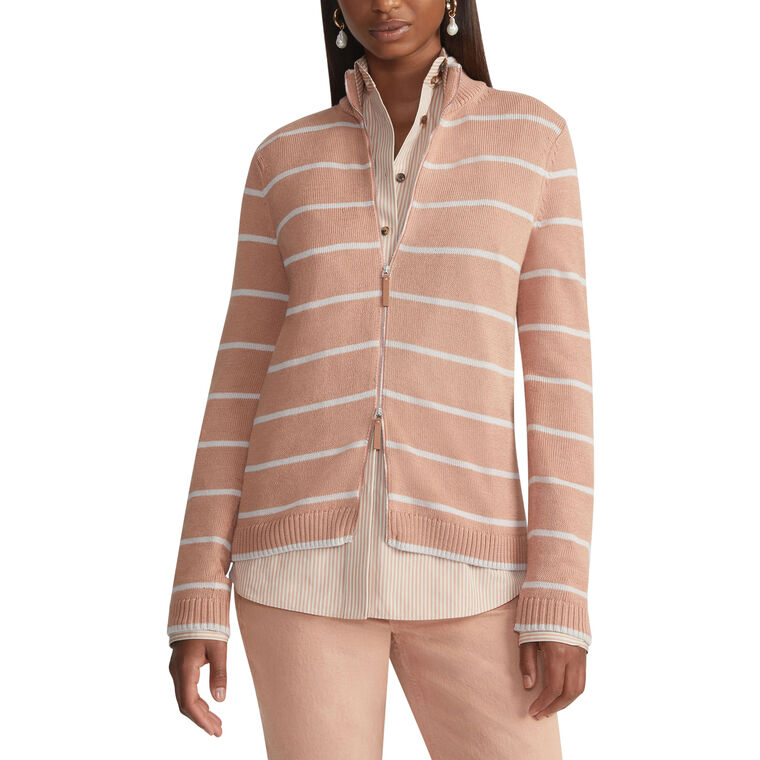 Stripe Cotton-Silk Stand Collar Cardigan image number null
