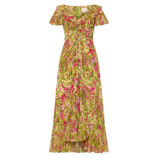 Daisy Swirl Ivey Short Sleeve Cinched Midi Dress
