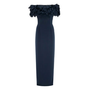 Off Shoulder Gown With Parrot Tulip Trim Collar