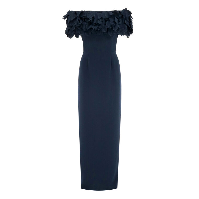 Off Shoulder Gown With Parrot Tulip Trim Collar image number null