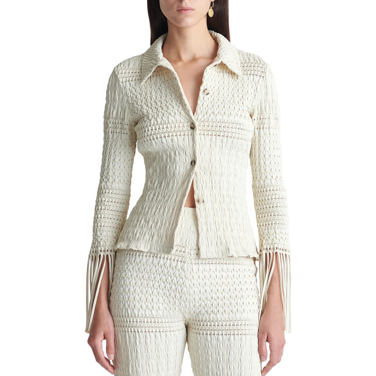 Niceta Fringed Woven Seersucker Blouse image number null