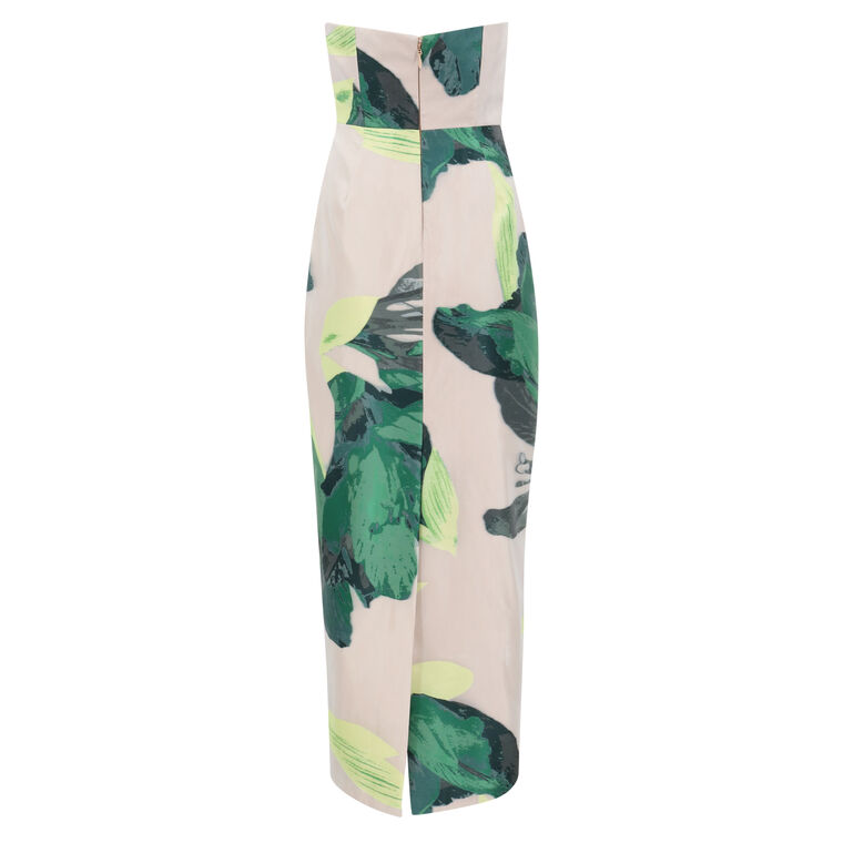 Asymmetrical Tropical Forest Jacquard Midi Dress image number null