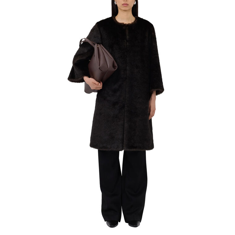 Moore Round Neck Faux Fur Long Coat image number null