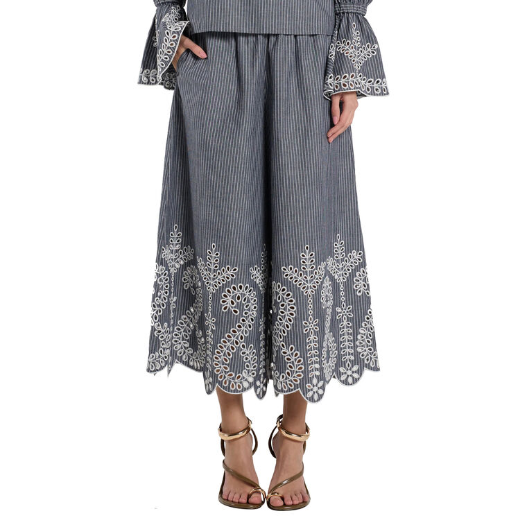 Carter Wide-Leg Cropped Embroidery Pant image number null