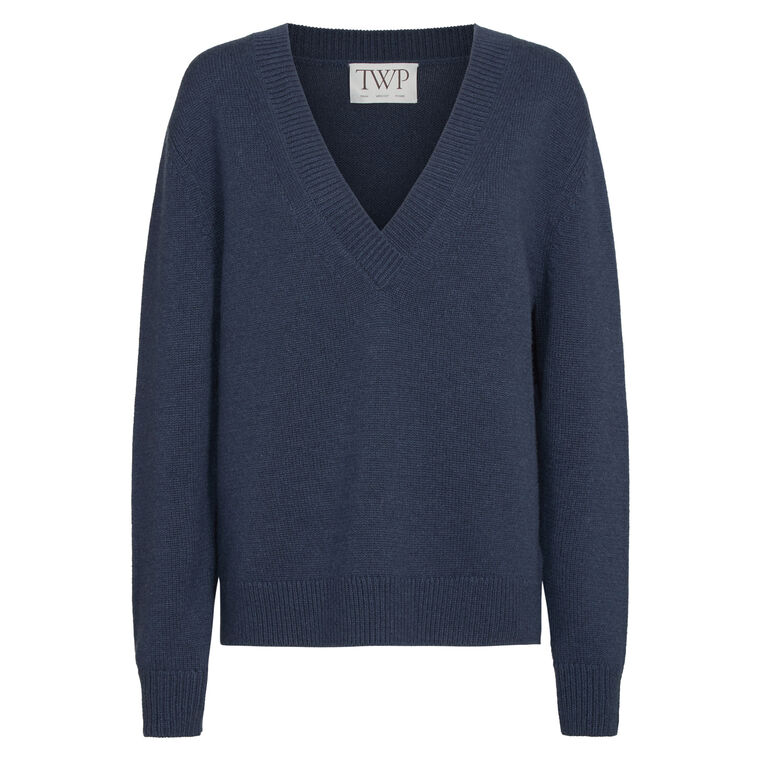 Deep V-Neck Long Sleeve Cashmere Sweater image number null